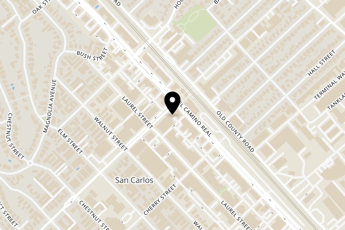 Map showing the location of Nepali Momo & Tandoori Kitchen on 1107 San Carlos Ave in San Carlos